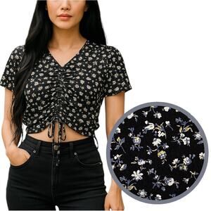 Whimsigoth Floral Scrunch Crop Top Womens S Softgirl Cottagecore‎ Coquette Goth